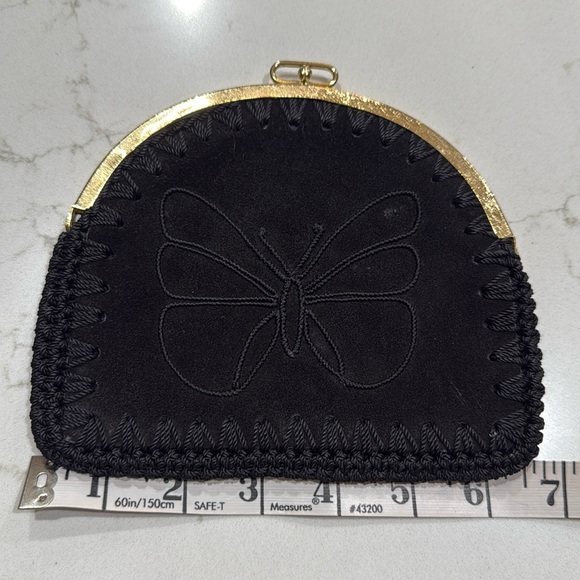 Vintage Neiman Marcus Black Suede Leather Embroidered Coin Purse/Wallet/Clutch - Picture 7 of 8